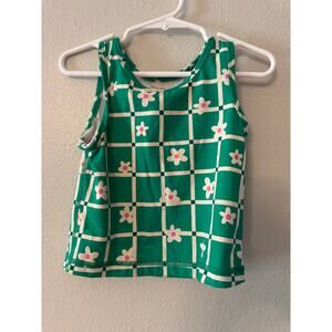 Hanna Andersson UV active tank top green white checkerboard pink daises size 5